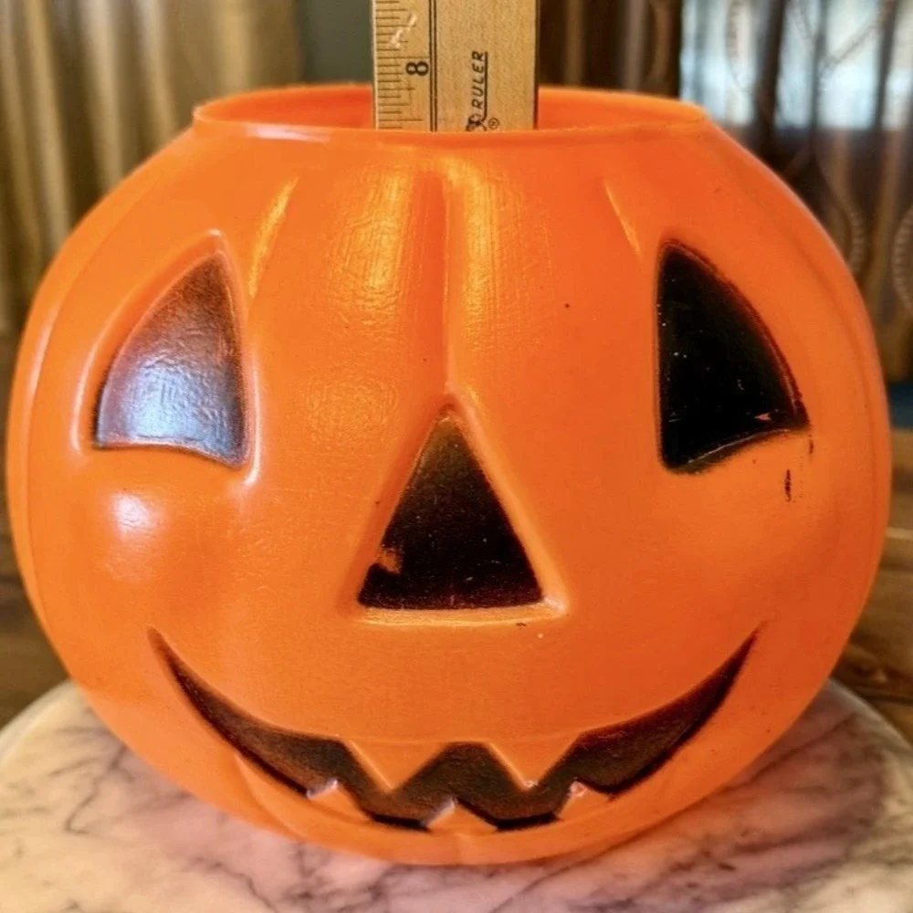 VTG 80s Halloween Trick Or Treat Jack-O-Lantern Blow Mold Pumpkin Candy Bucket